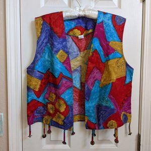 Multi Colored Vest with Coin Trim Open Front